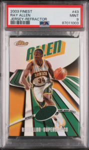 2003-04 Topps Finest Refractor Ray Allen Sonics HOF Jersey /250 PSA 9 Pop 1