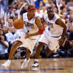 Allen Iverson on a fast break with the 76ers