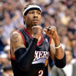 Allen Iverson celebrating for the 76ers