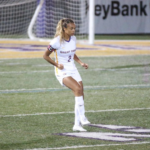 Hailey Summers playing soccer for the Great Danes