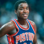 Isiah Thomas playing away for the Detroit Pistons 