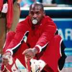 Michael Jordan pre-game stretching before a Chicago Bulls game