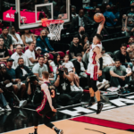 Tyler Herro dunking for the Miami Heat